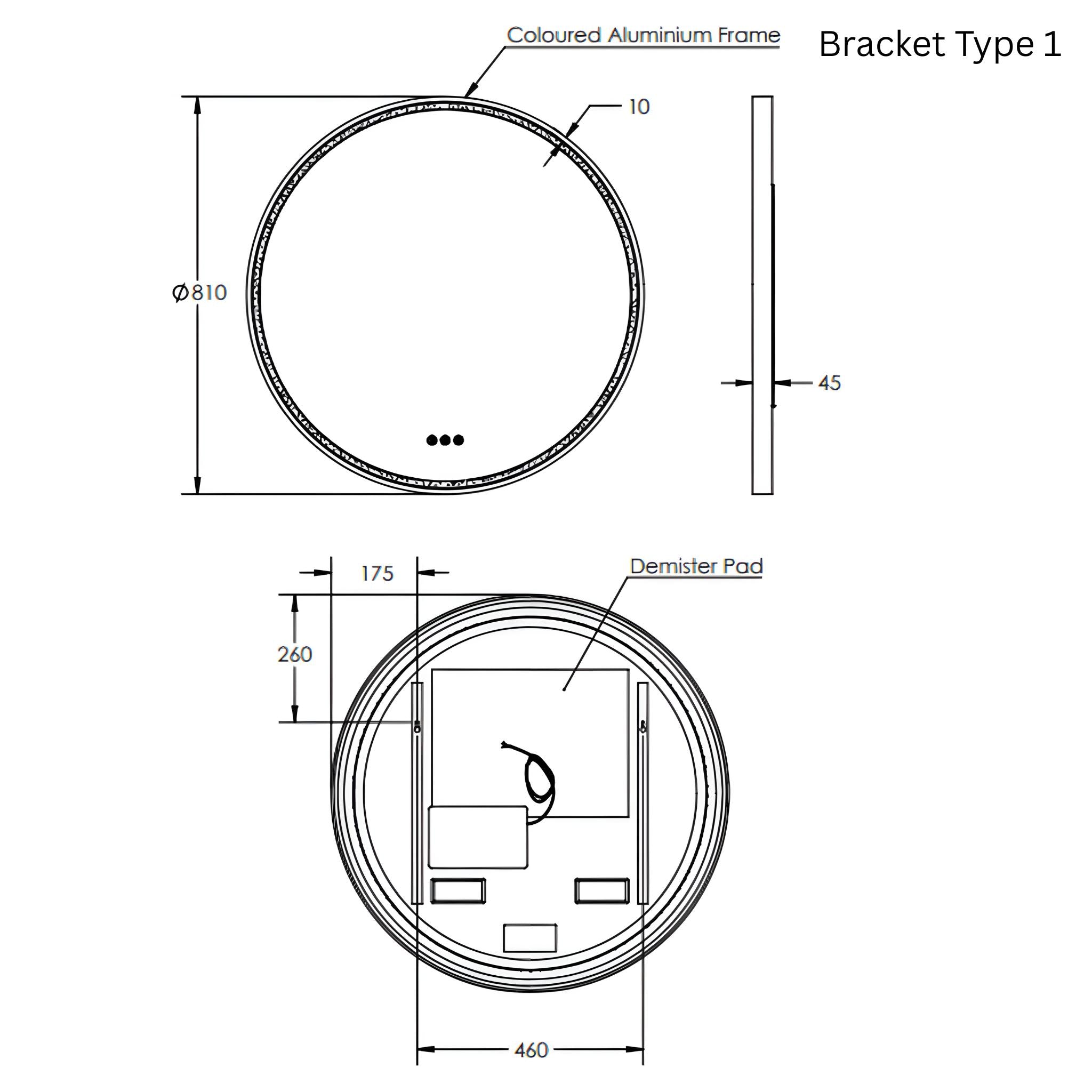 REMER SPHERE FRAMED LED MIRROR W/ DEMISTER & BLUETOOTH SPEAKERS CUSTOM COLOURS 800X800MM