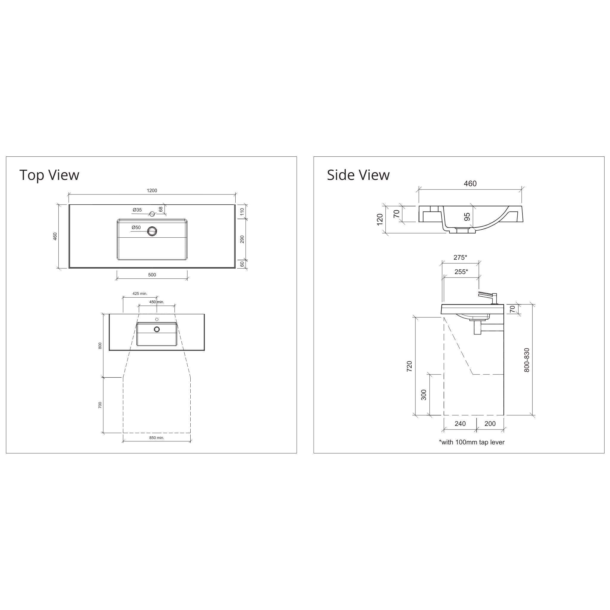 DUROCLASS ESSENTIAL SINGLE BOWL WALL HUNG ACCESSIBLE BASIN GLOSS WHITE (MULTIPLE SIZES AVAILABLE)