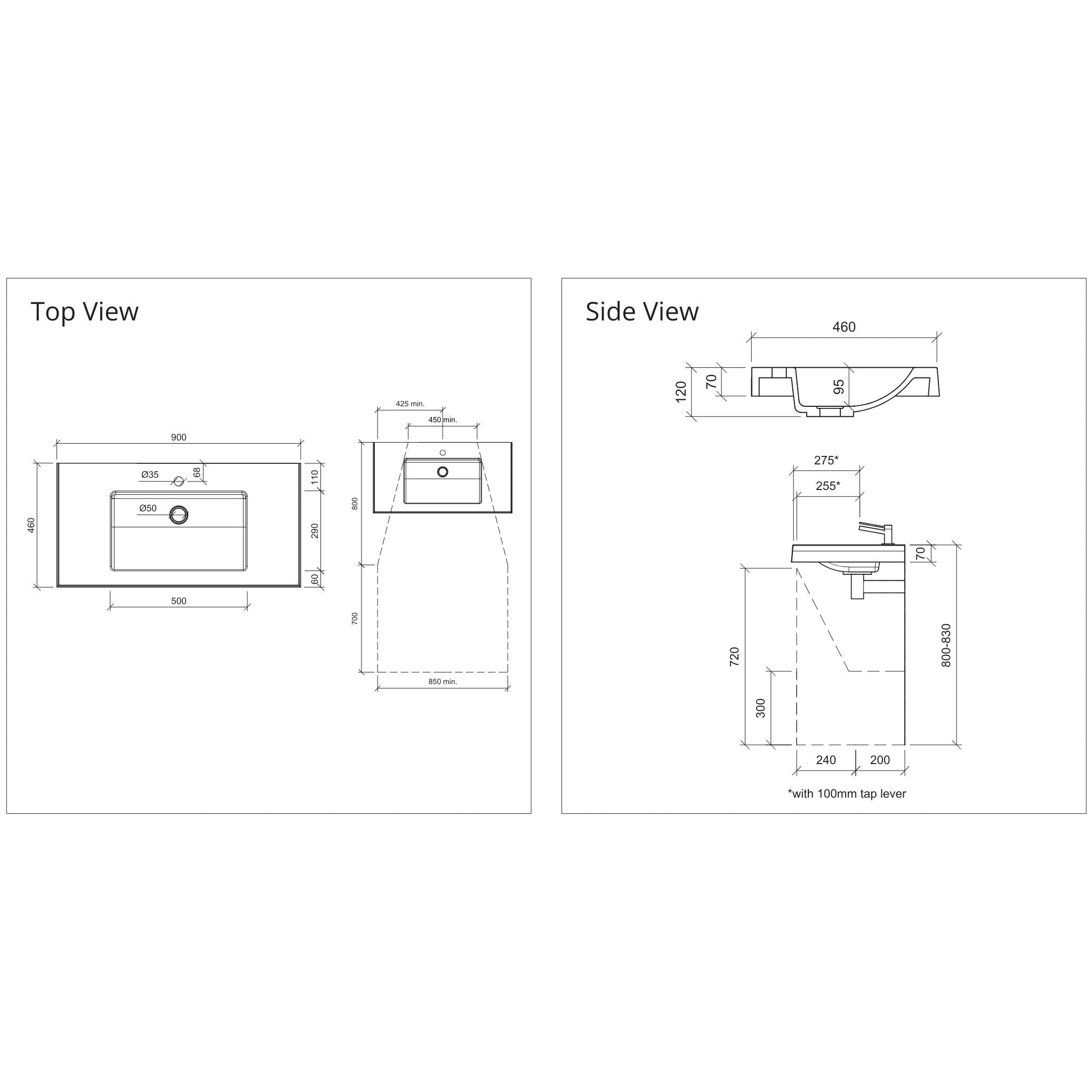 DUROCLASS ESSENTIAL SINGLE BOWL WALL HUNG ACCESSIBLE BASIN GLOSS WHITE (MULTIPLE SIZES AVAILABLE)