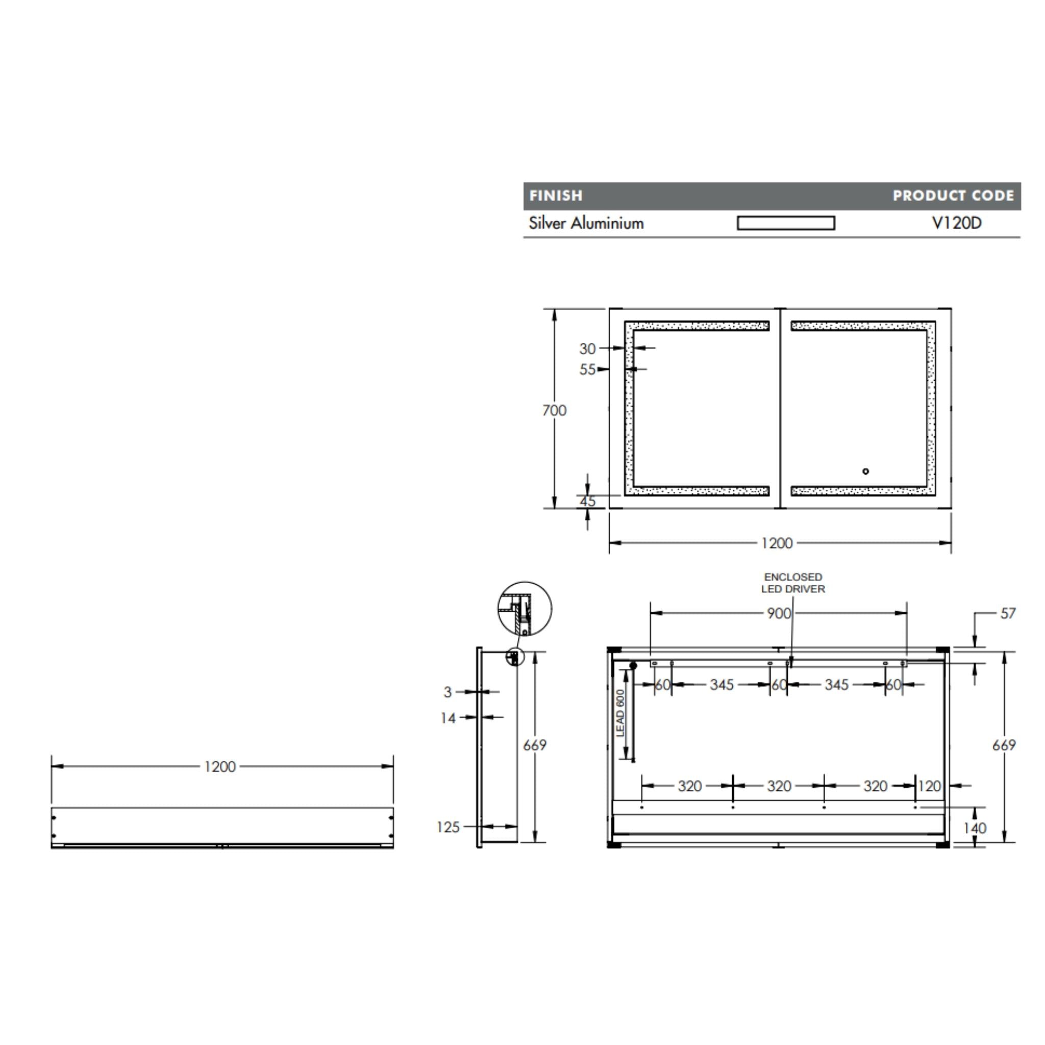 REMER VERA SILVER LED SHAVING CABINET 1200X700MM