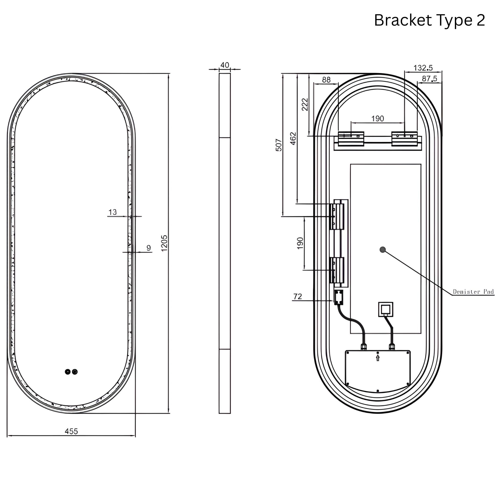 REMER GATSBY OVAL FRAMED LED MIRROR W/ DEMISTER & PORTABLE MAGNIFIER CUSTOM COLOURS 450X1200MM