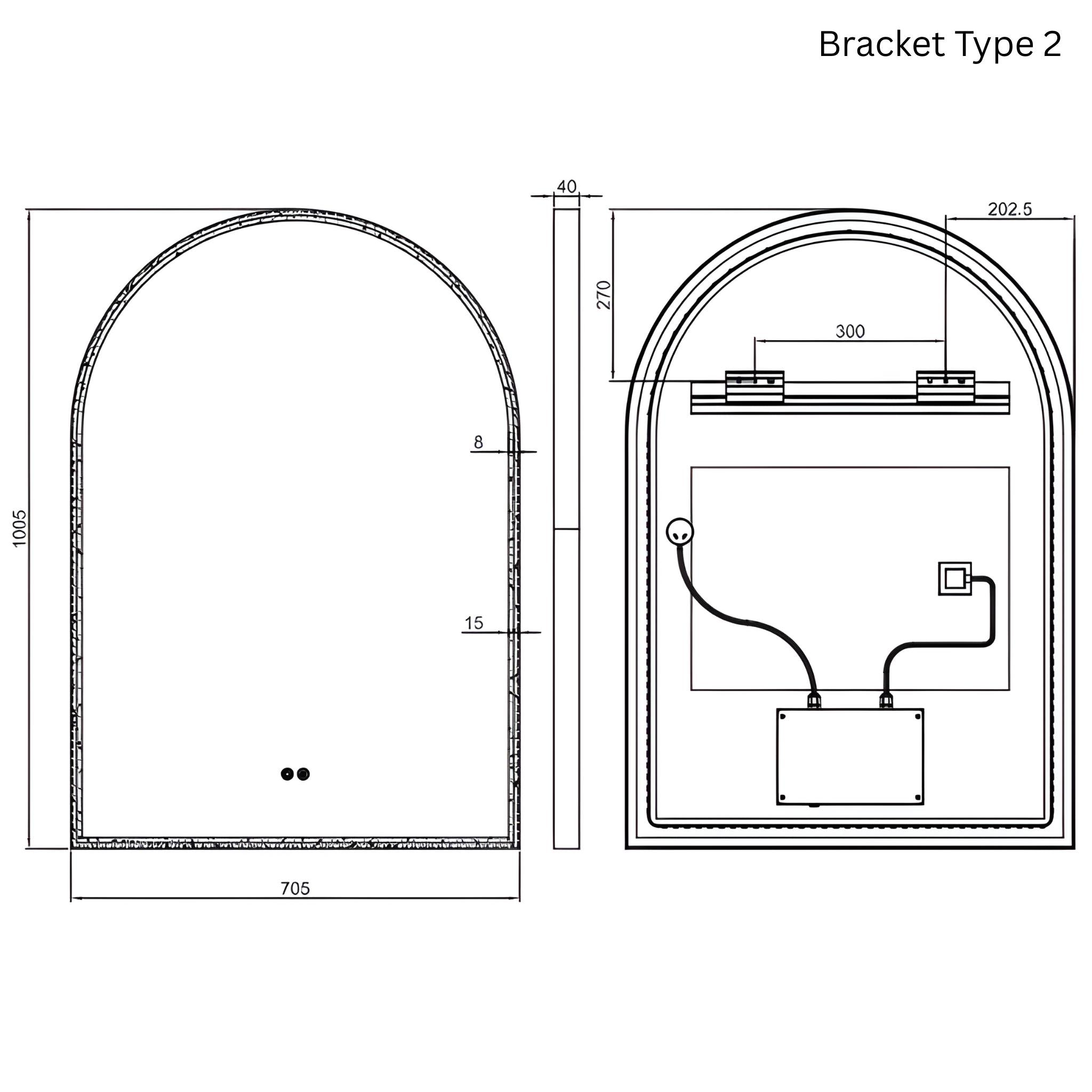 REMER ARCH FRAMED LED MIRROR W/ DEMISTER CUSTOM COLOURS 700X1000MM