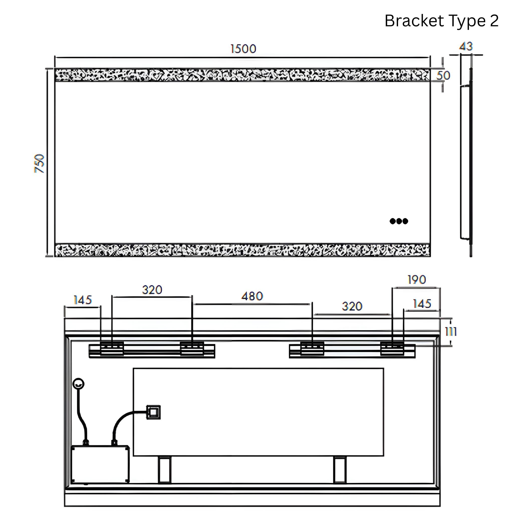 REMER MIRO RECTANGLE FRAMELESS LED MIRROR W/ DEMISTER & BLUETOOTH SPEAKERS 1500X750MM