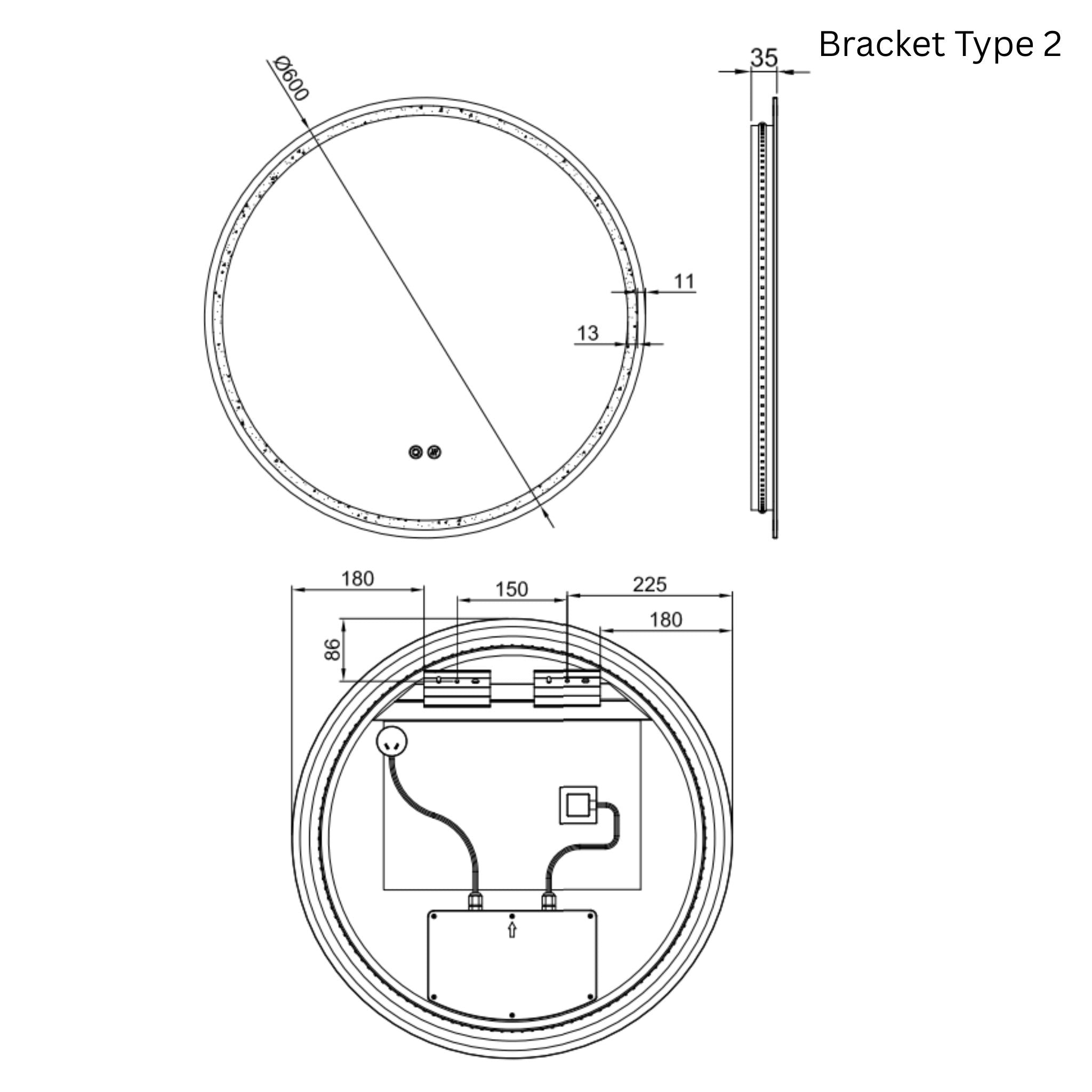 REMER SPHERE FRAMELESS LED MIRROR WITH DEMISTER 600X600MM