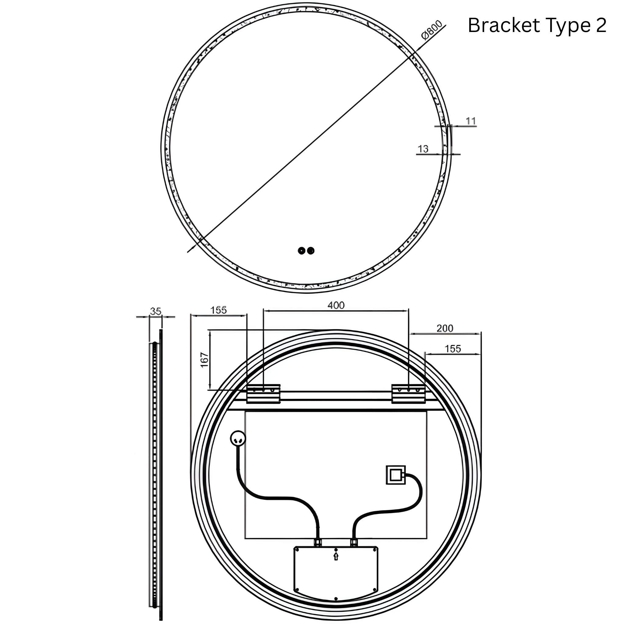 REMER SPHERE FRAMELESS LED MIRROR WITH DEMISTER 800X800MM