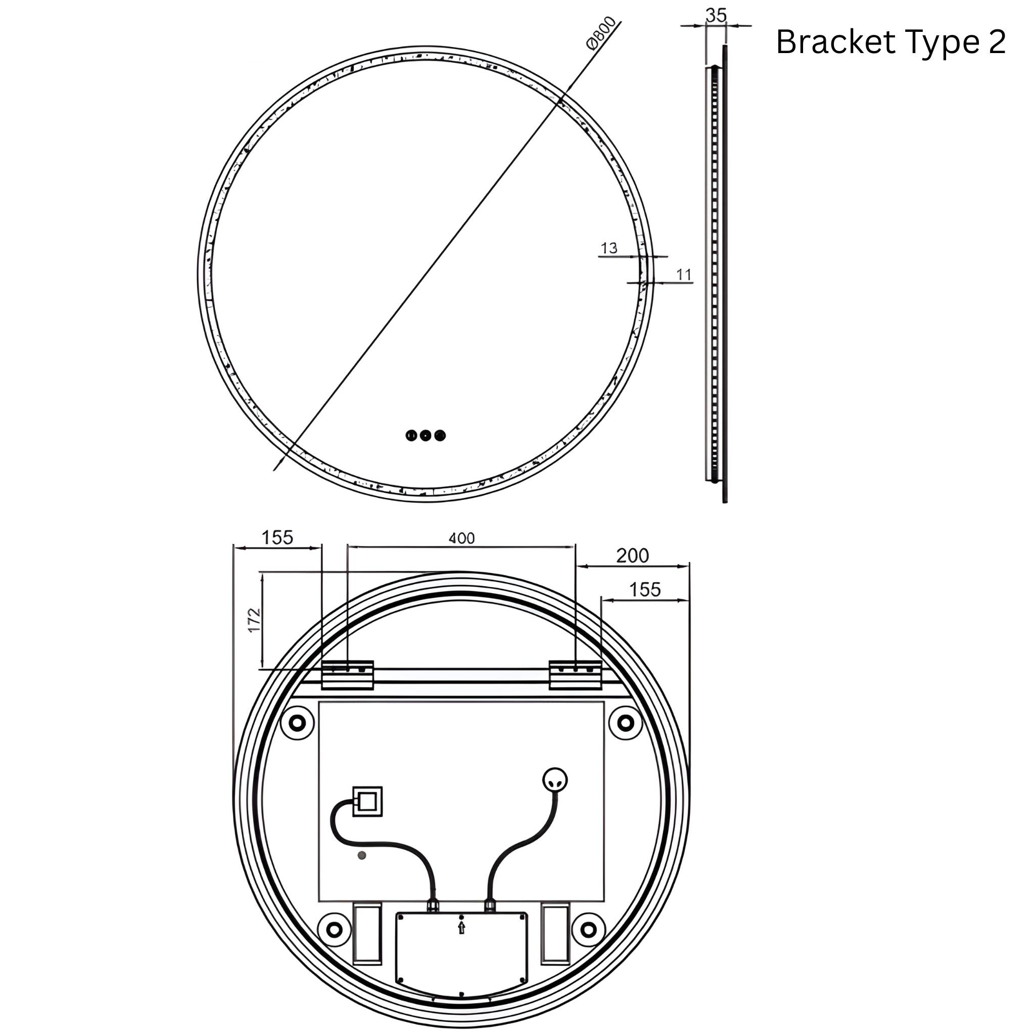 REMER SPHERE FRAMELESS LED MIRROR W/ DEMISTER & BLUETOOTH SPEAKERS 800X800MM