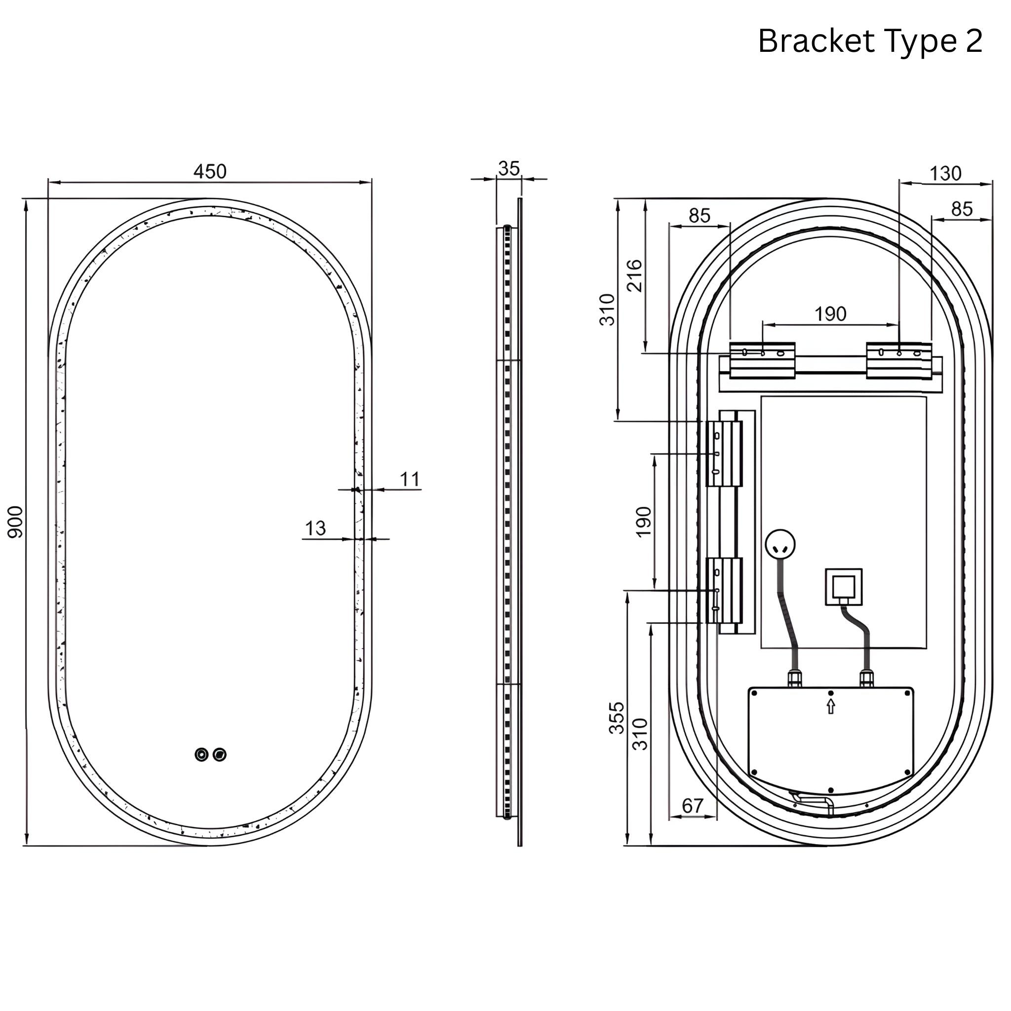 REMER GATSBY OVAL FRAMELESS LED MIRROR WITH DEMISTER 450X900MM