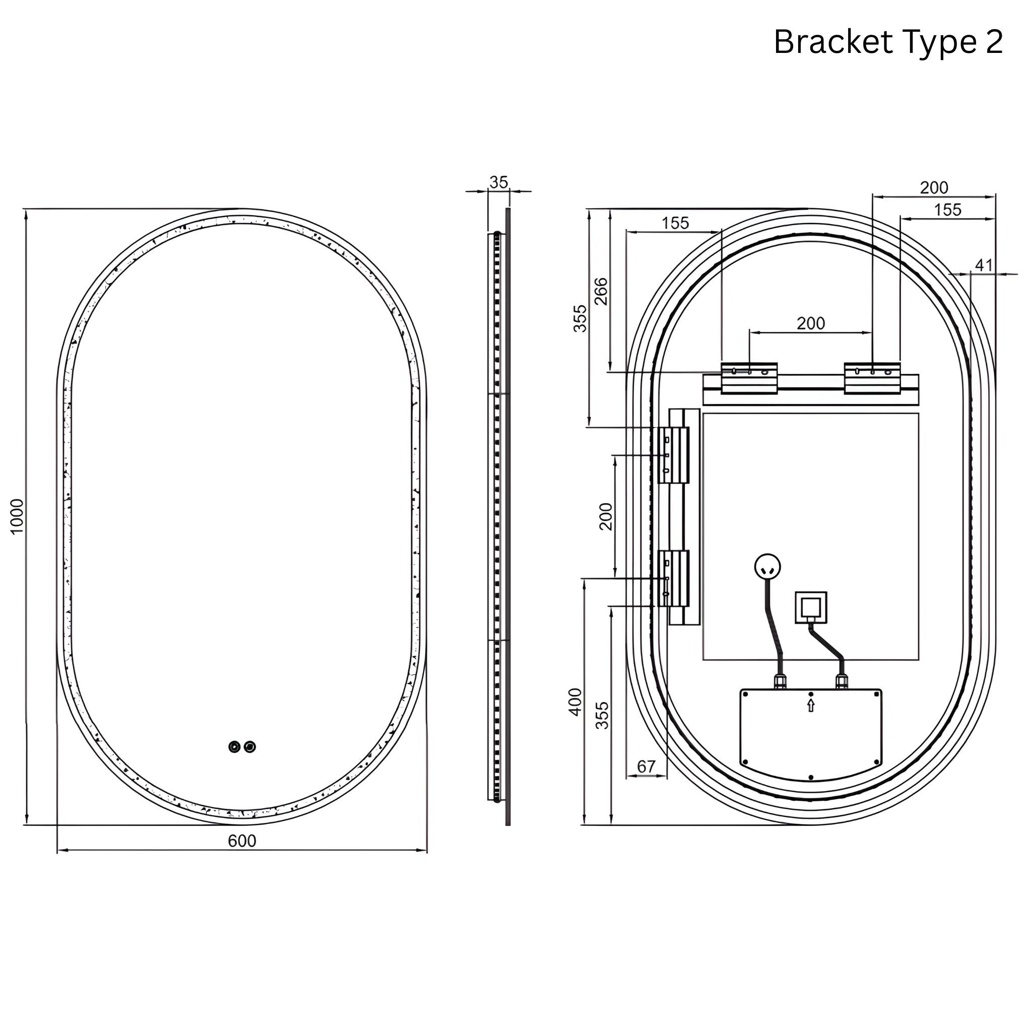 REMER GATSBY OVAL FRAMELESS LED MIRROR WITH DEMISTER 600X1000MM