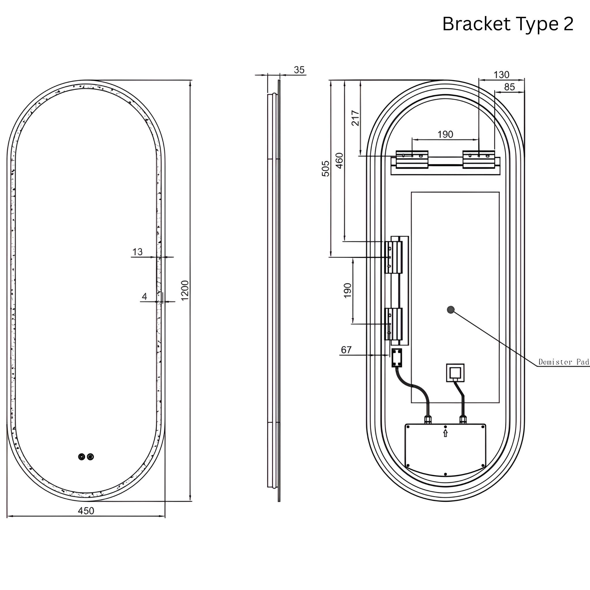REMER GATSBY OVAL FRAMELESS LED MIRROR WITH DEMISTER 450X1200MM