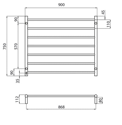 RADIANT HEATING 7-BARS ROUND HEATED TOWEL RAIL CHROME 900MM