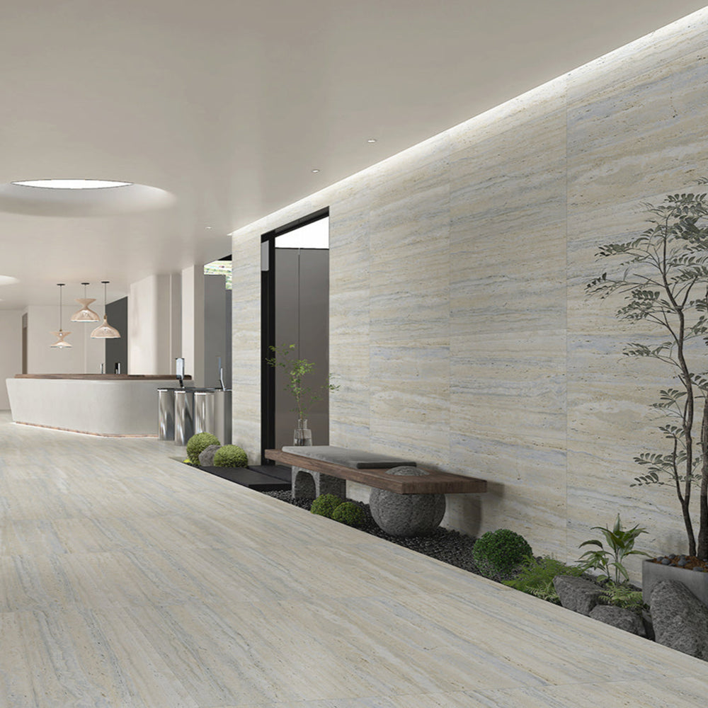 EVERSTONE EUROMARMO TRAVERTINE SILVER GOLD MATTE 600X300MM RECTANGULAR TILE (PER BOX)