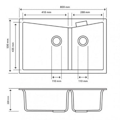 AQUAPERLA CARYSIL DOUBLE BOWL GRANITE KITCHEN SINK CONCRETE GREY 800MM