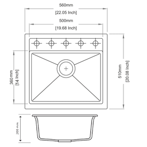 AQUAPERLA SINGLE BOWL GRANITE KITCHEN SINK CONCRETE GREY 560MM