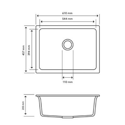 AQUAPERLA CARYSIL SINGLE BIG BOWL GRANITE KITCHEN SINK WHITE 610MM