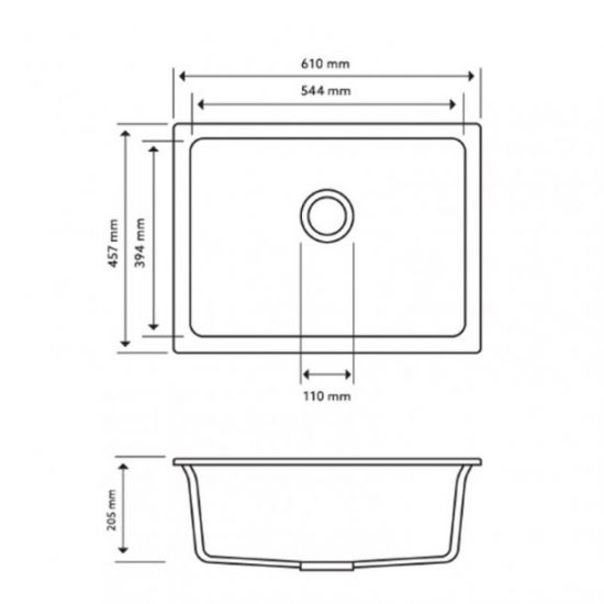 CARYSIL SINGLE BIG BOWL GRANITE KITCHEN SINK BLACK 610MM