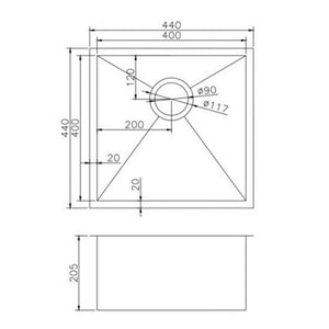 AQUAPERLA T304 HANDMADE SINGLE BOWL SATIN STAINLESS STEEL SINK 440MM