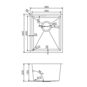 AQUAPERLA T304 HANDMADE SINGLE BOWL KITCHEN SINK STAINLESS STEEL 380MM