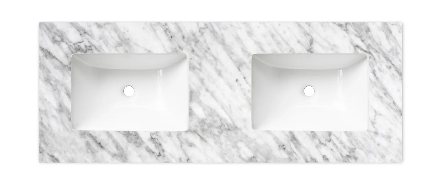 OTTI NATURAL CARRARA WHITE UNDERMOUNT DOUBLE VANITY MARBLE STONE TOP (AVAILABLE IN 1200MM, 1500MM AND 1800MM)