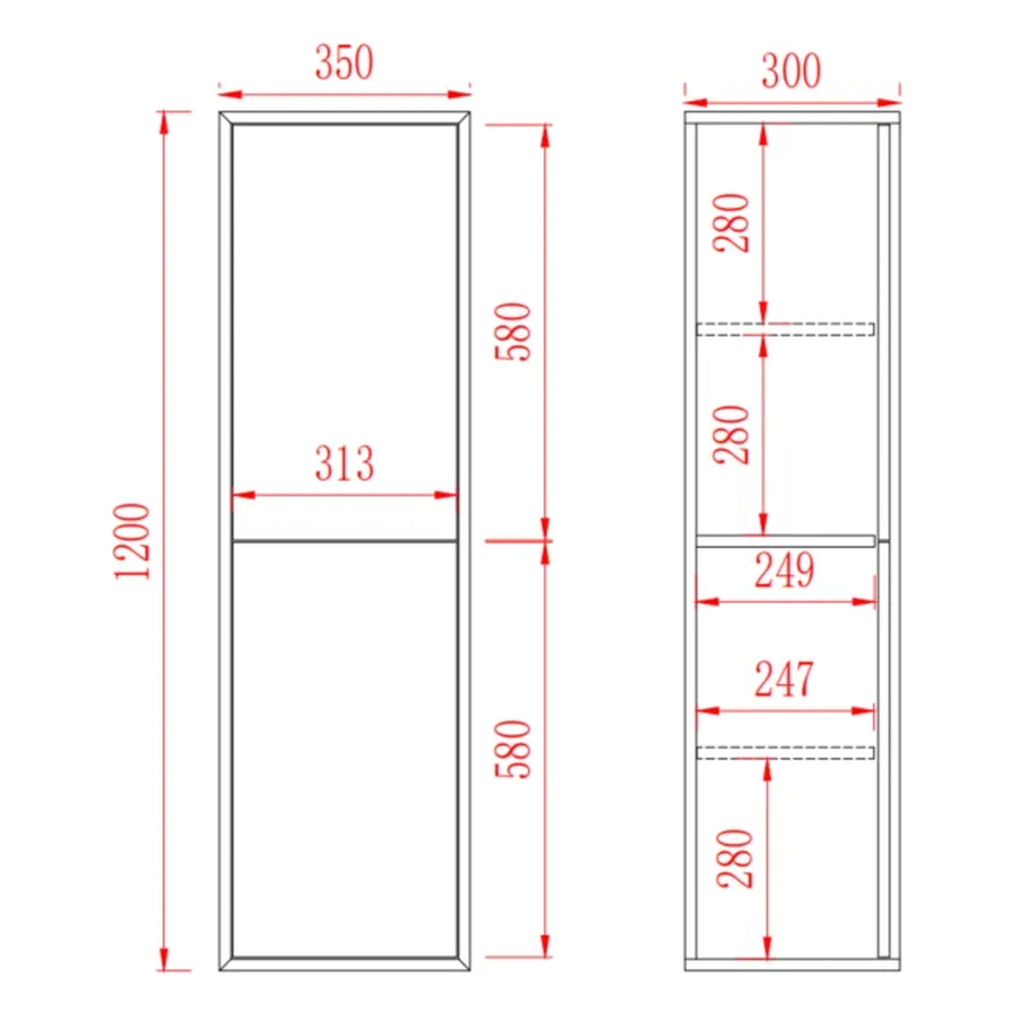 VITO WALL HUNG TALL BOY COASTAL OAK 350MM X 1200MM