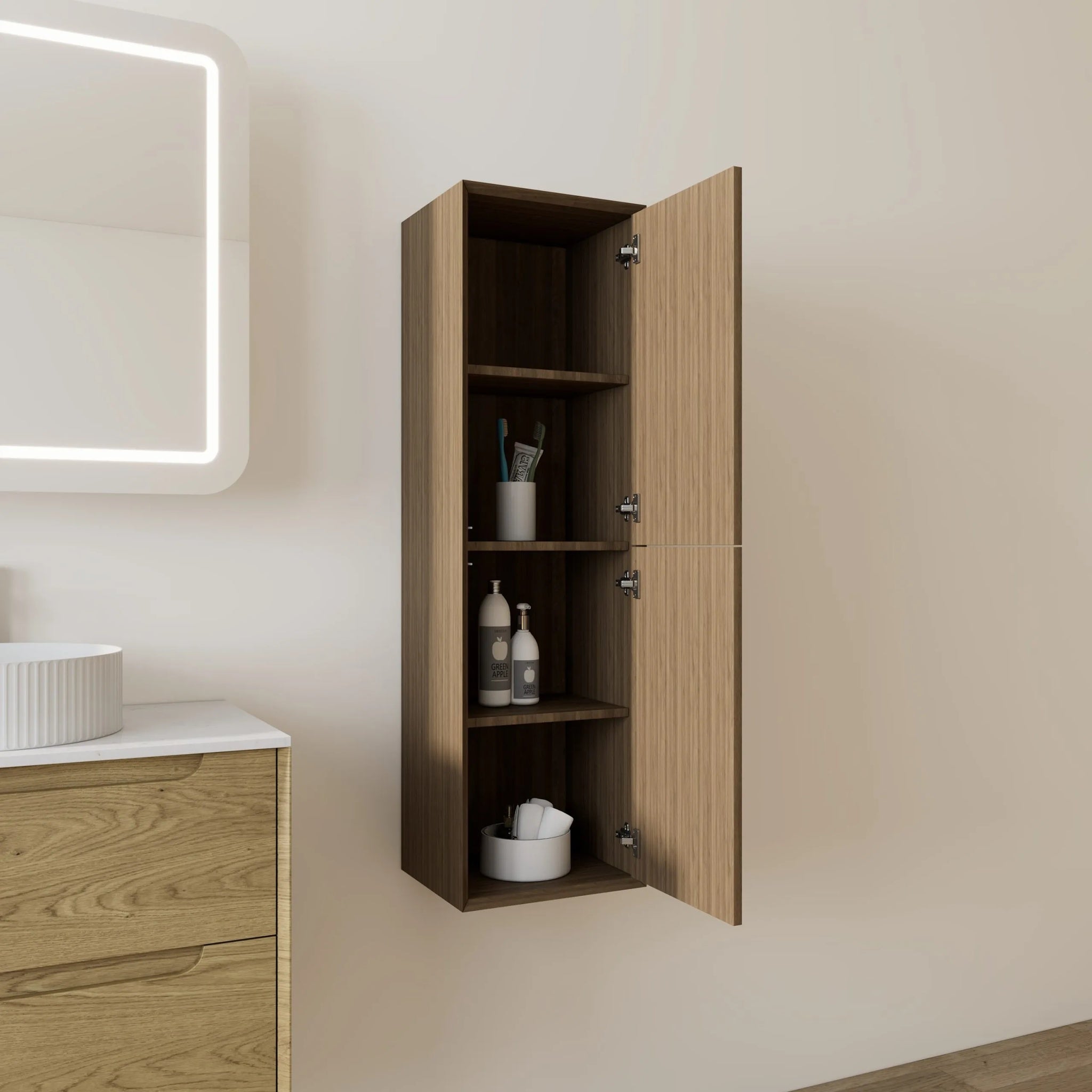 VITO WALL HUNG TALL BOY WALNUT 350MM X 1200MM
