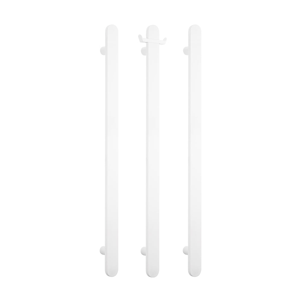RADIANT HEATING VERTICAL FLAT BAR HEATED SINGLE TOWEL RAIL MATTE WHITE 930MM