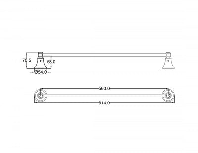 IKON CLASICO NON-HEATED SINGLE TOWEL RAIL BRUSHED NICKEL 600MM