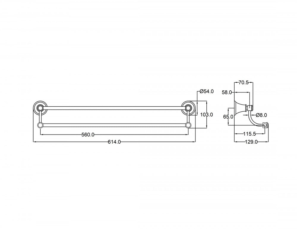 IKON CLASICO NON-HEATED DOUBLE TOWEL RAIL BRUSHED GOLD 600MM