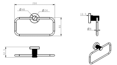 IKON LINIE TOWEL RING 200MM BRUSHED NICKEL