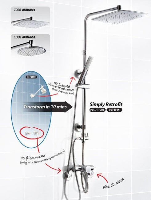 QUOSS AURA RAINFALL SHOWER SET RECTANGLE 505MM CHROME