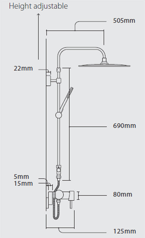 QUOSS AURA RAINFALL SHOWER SET ROUND 505MM CHROME