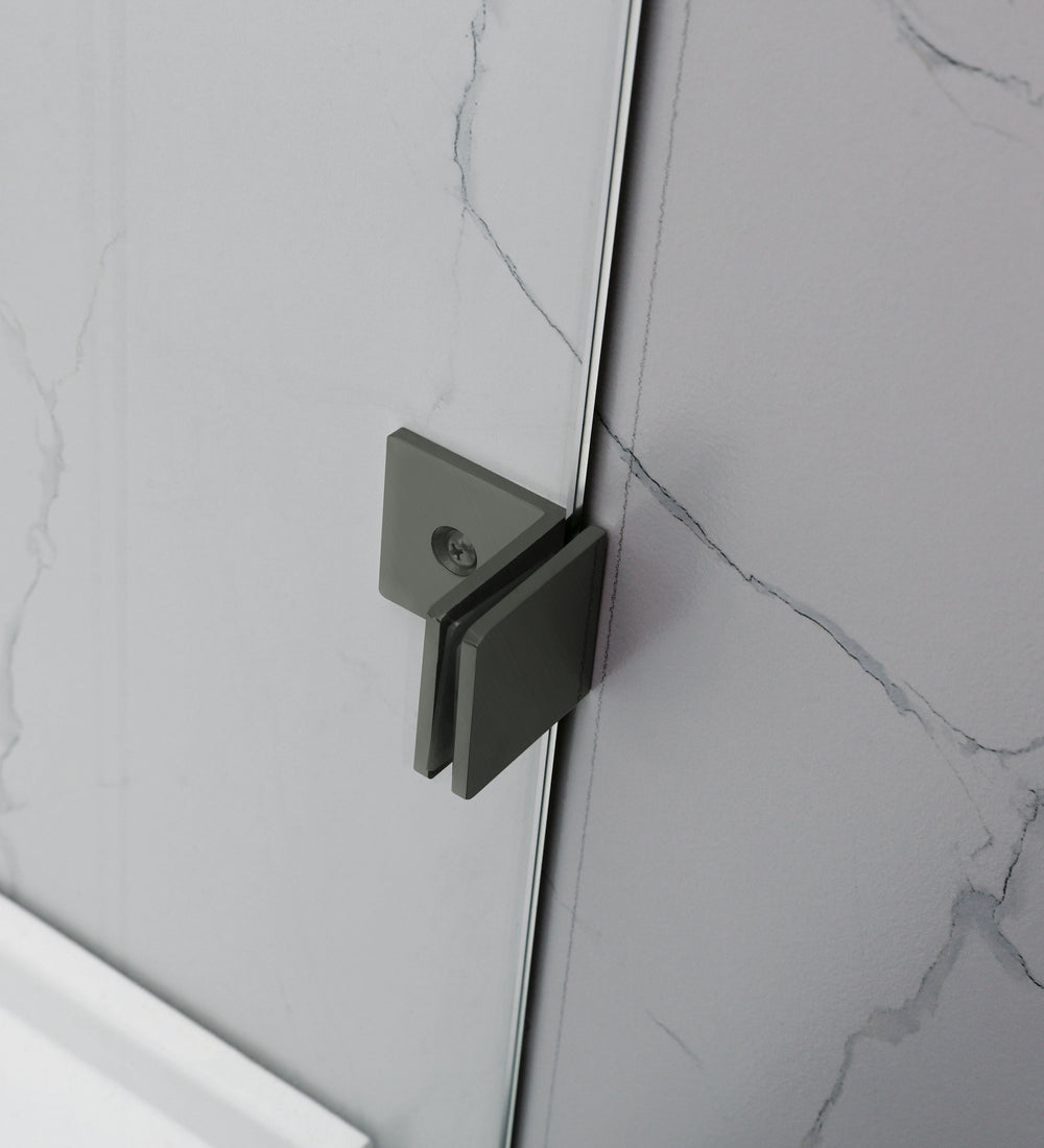 COVEY WALL TO WALL FRAMELESS PIVOTAL HINGE DOOR SHOWER SCREEN GUN METAL GREY