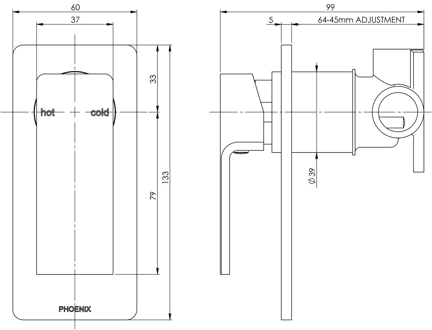 PHOENIX RADII SHOWER / WALL MIXER CHROME