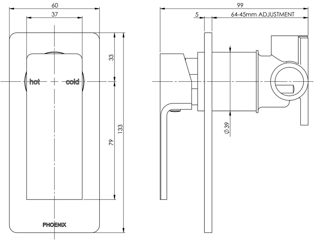 PHOENIX RADII SHOWER / WALL MIXER CHROME