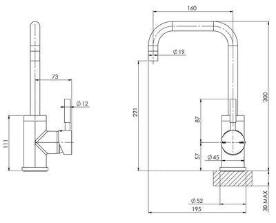 PHOENIX VIVID SINK MIXER SQUARELINE 160MM CHROME