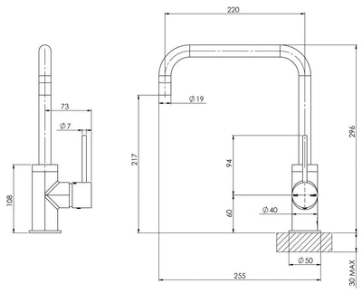 PHOENIX VIVID SLIMLINE LEAD FREE SINK MIXER SQUARELINE 220MM MATTE BLACK