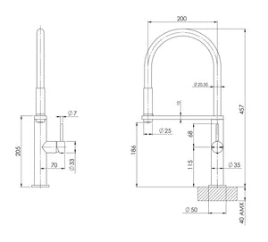 PHOENIX BLIX FLEXIBLE HOSE SINK MIXER 447MM MATTE BLACK