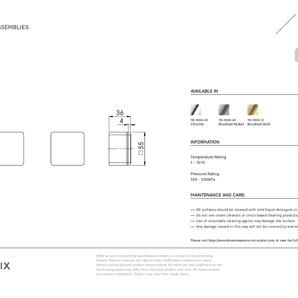 PHOENIX ALIA WALL TOP ASSEMBLIES BRUSHED NICKEL