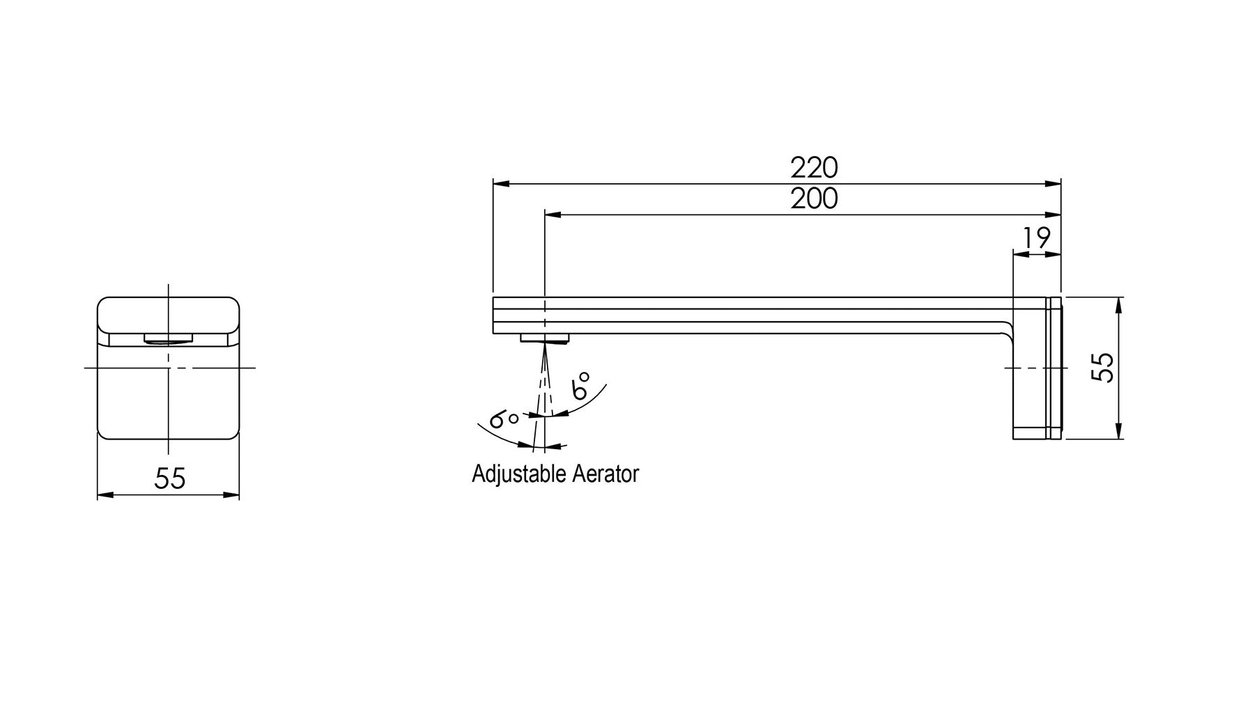 PHOENIX ALIA WALL BASIN BATH OUTLET 200MM BRUSHED NICKEL