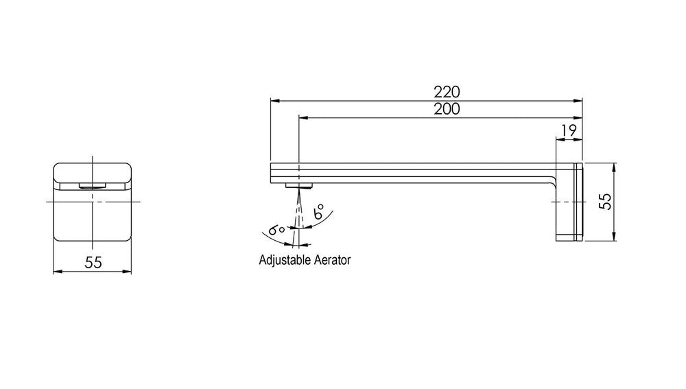 PHOENIX ALIA WALL BASIN BATH OUTLET 200MM BRUSHED NICKEL