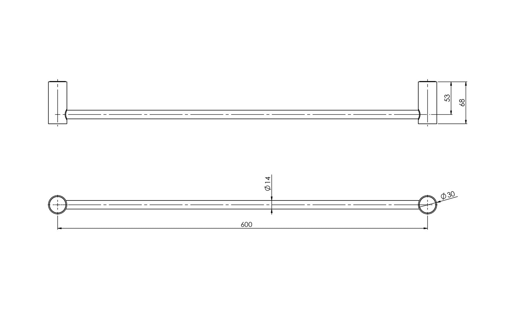 PHOENIX VIVID SLIMLINE SINGLE NON-HEATED TOWEL RAIL MATTE BLACK 600MM AND 800MM