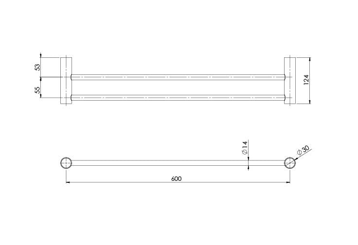 PHOENIX VIVID SLIMLINE NON-HEATED DOUBLE TOWEL RAIL MATTE BLACK (AVAILABLE IN 600MM AND 800MM)