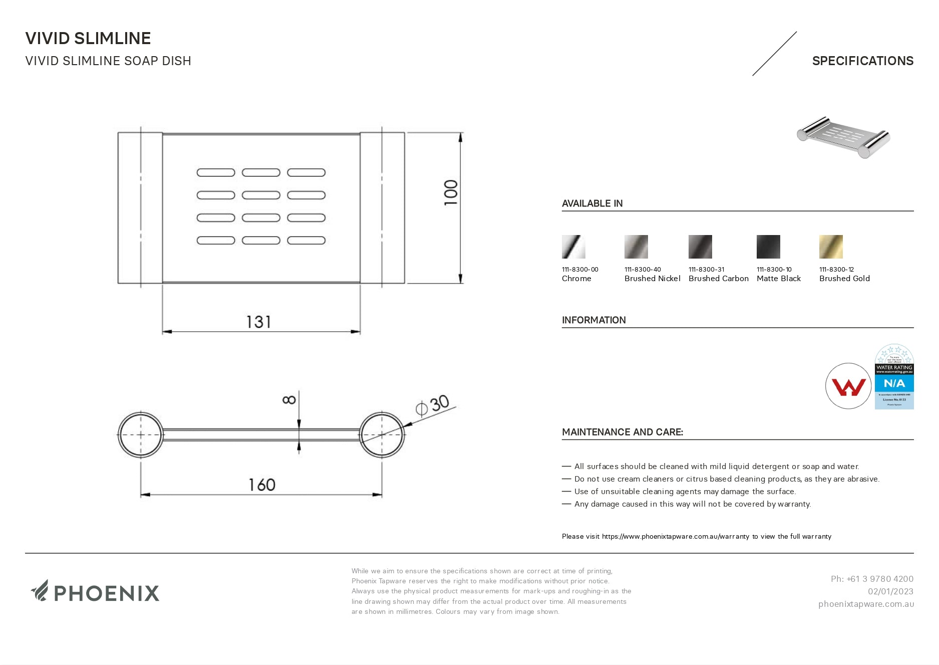 PHOENIX VIVID SLIMLINE SOAP DISH BRUSHED NICKEL 160MM