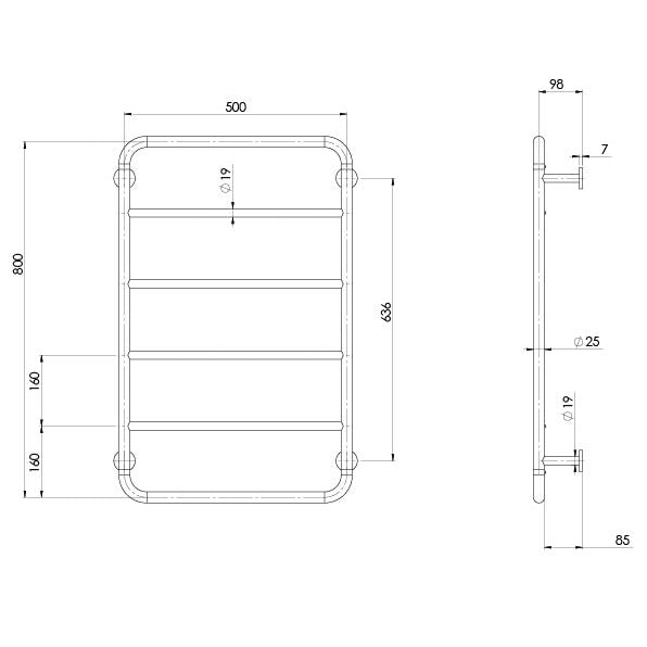 PHOENIX VIVID SLIMLINE NON-HEATED TOWEL LADDER MATTE BLACK 500MM