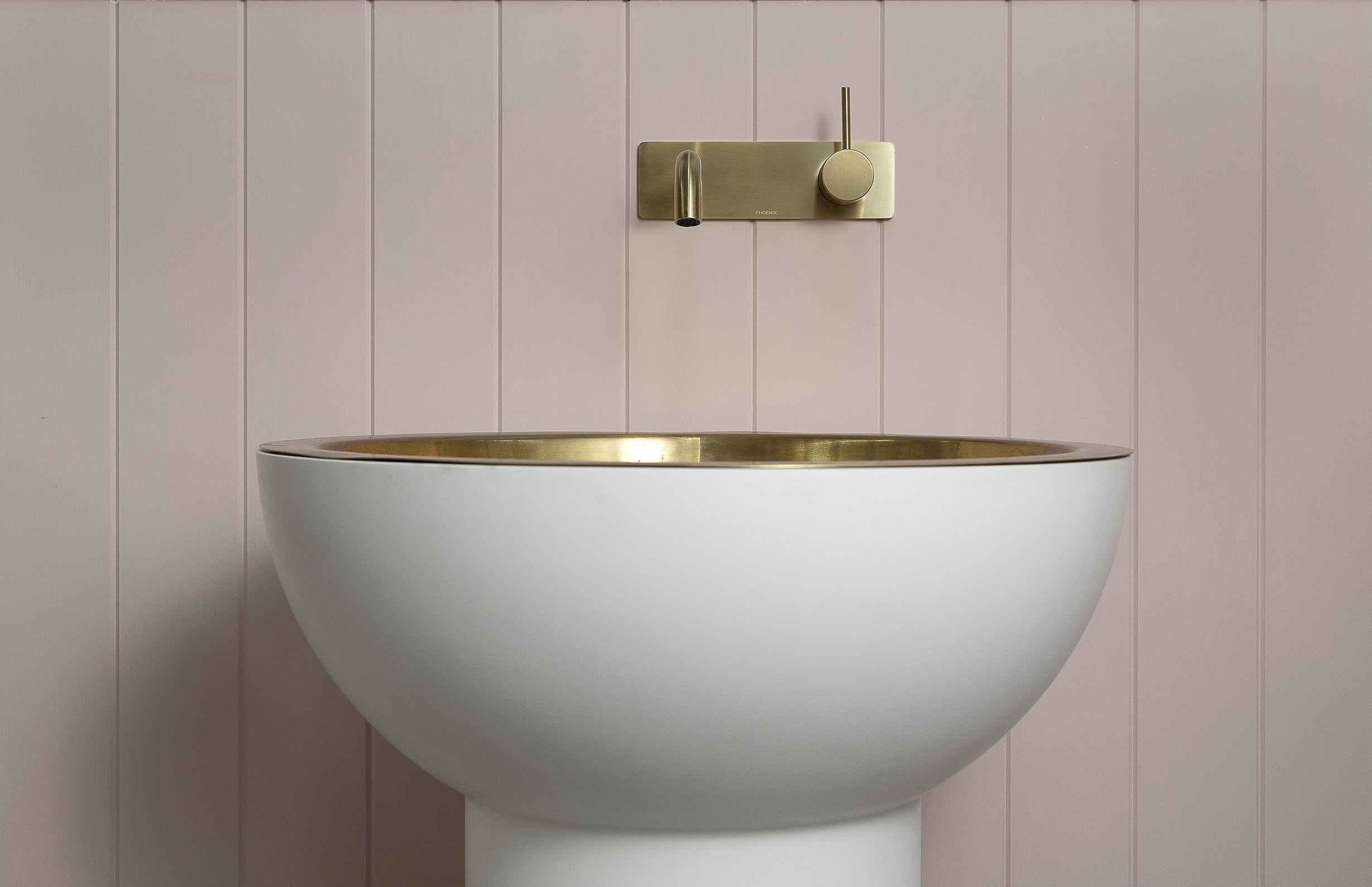 PHOENIX VIVID SLIMLINE UP BASIN BATH WALL MIXER SET BRUSHED GOLD