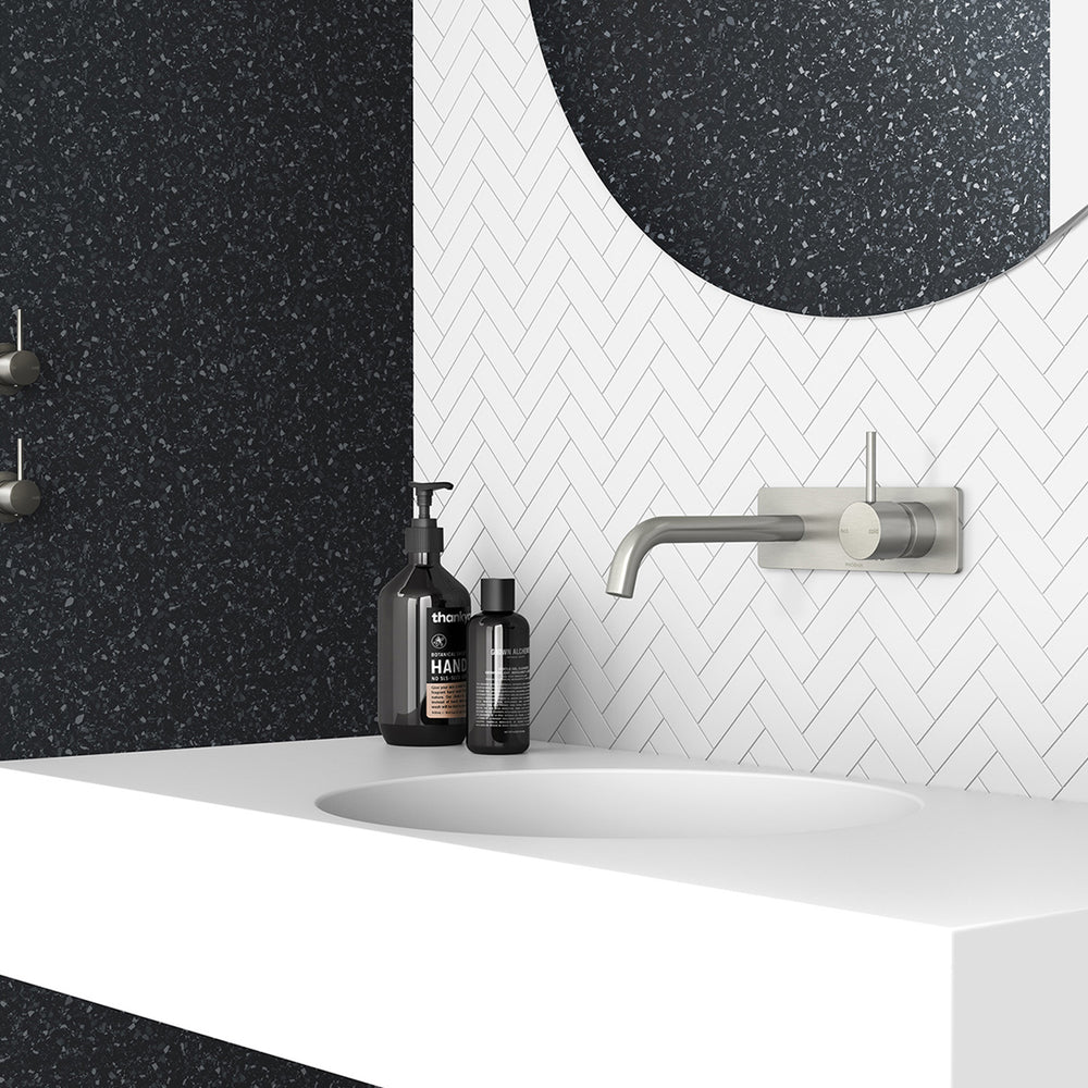 PHOENIX VIVID SLIMLINE LEAD FREE BASIN / BATH WALL MIXER SET 200MM BRUSHED NICKEL