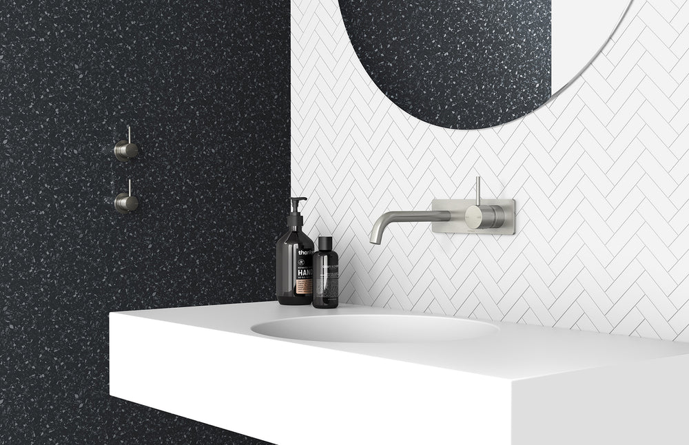 PHOENIX VIVID SLIMLINE BASIN / BATH WALL MIXER SET 200MM BRUSHED NICKEL