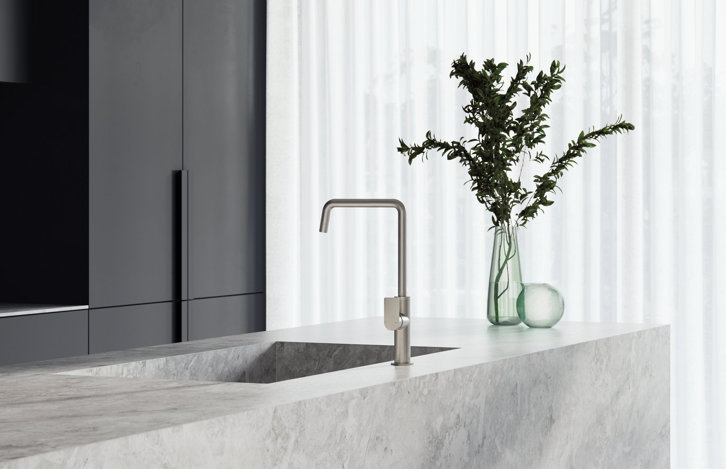 PHOENIX MEKKO SINK MIXER 190MM SQUARELINE BRUSHED NICKEL