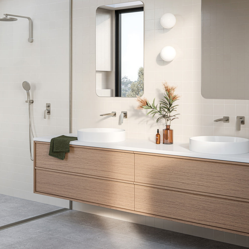 PHOENIX MEKKO LEAD FREE WALL BASIN OUTLET 200MM BRUSHED NICKEL