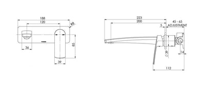PHOENIX MEKKO WALL BASIN BATH MIXER SET 200MM BRUSHED NICKEL