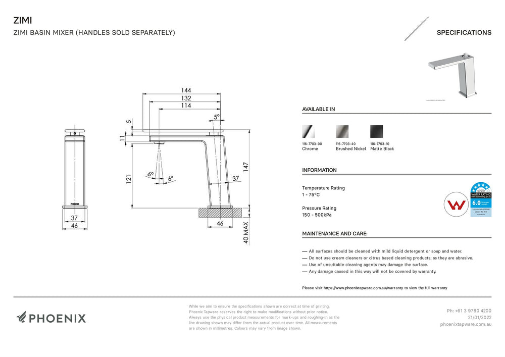 PHOENIX ZIMI BASIN MIXER 147MM CHROME